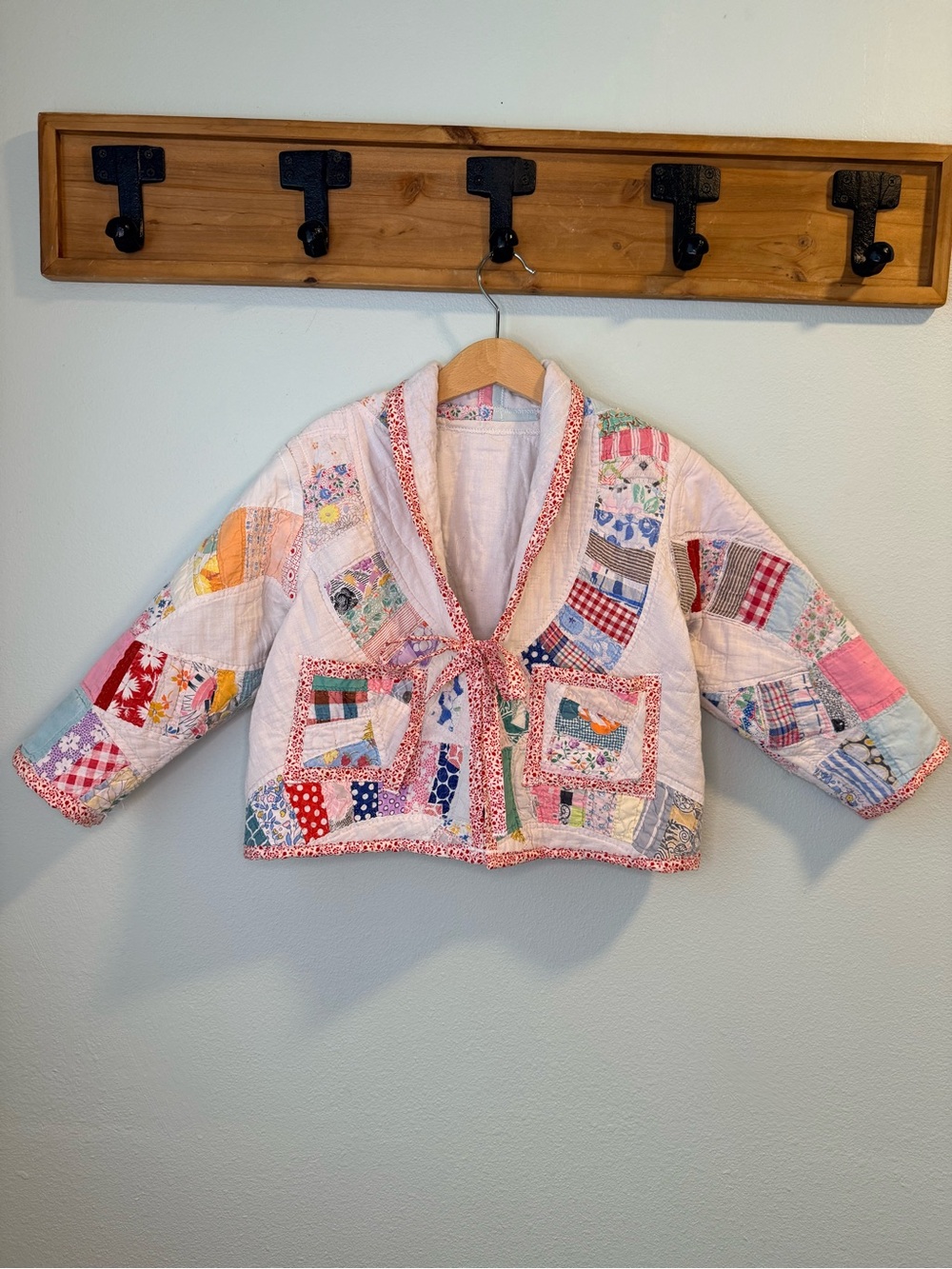 Kids Multicolor Patchwork Quilted Jacket Double Wedding Ring Coat 2T handmade